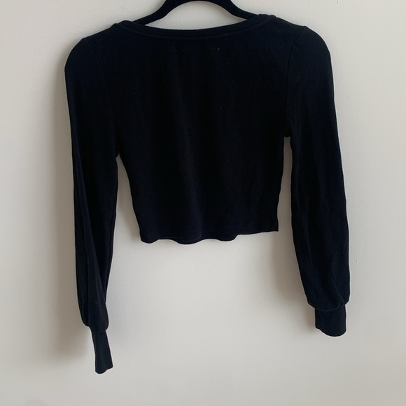Aritzia babaton paxton crop black long sleeve cropped blouse top balloon - Picture 6 of 8